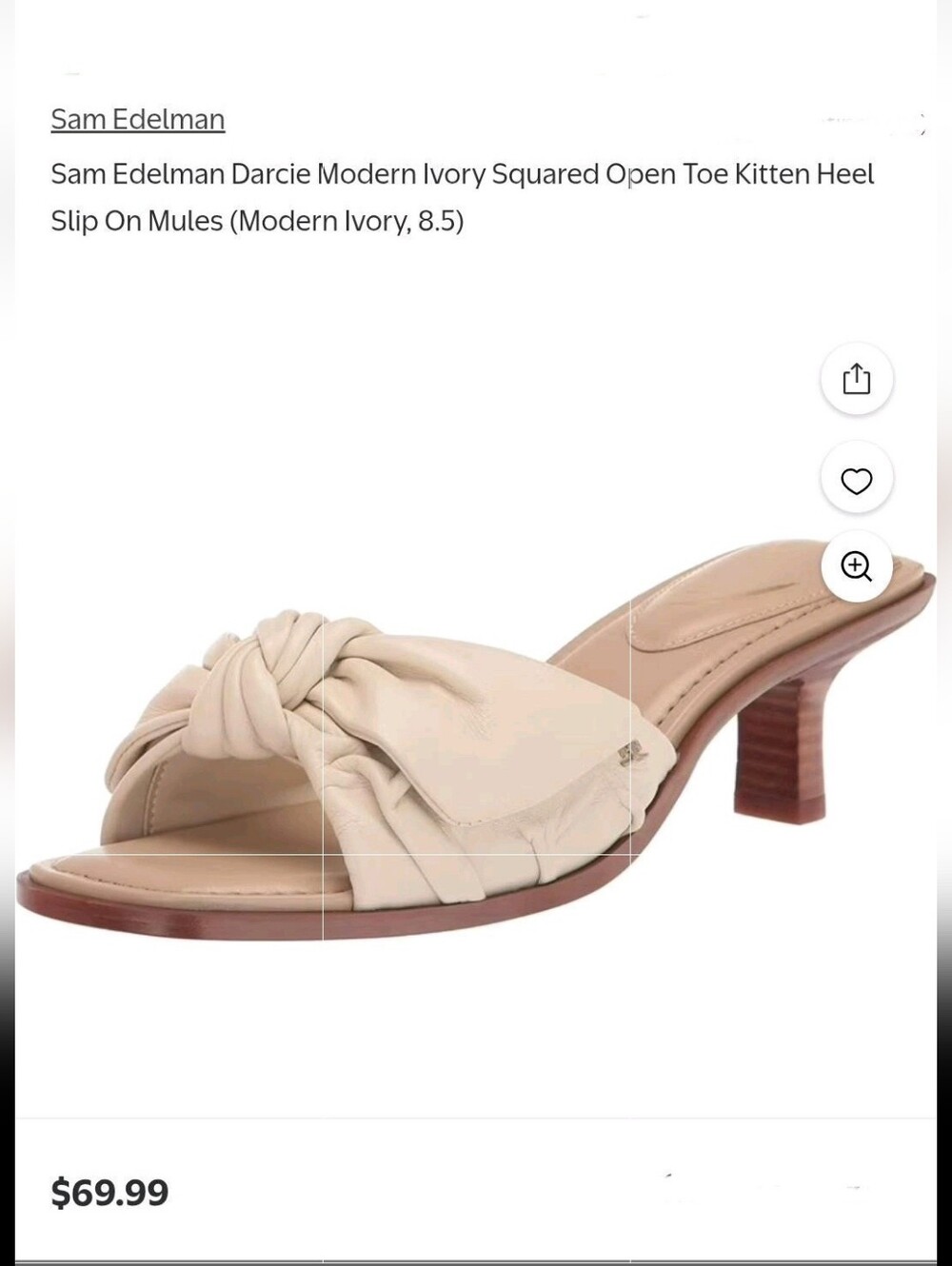 Sam Edelman Ivory Knotted Open-Toe Kitten Heel Mules 8 1/2